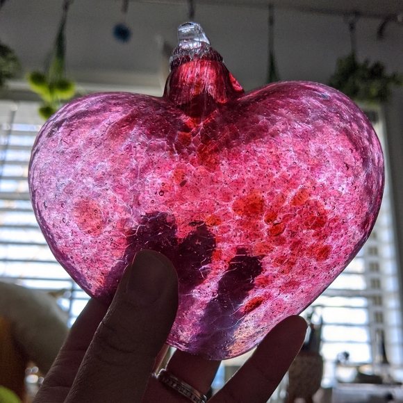 Other - Vintage Blown Glass Heart Ornament Cranberry Red